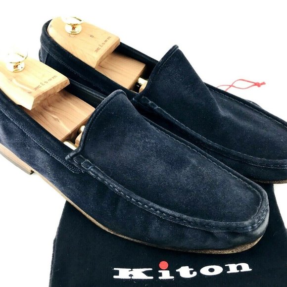 KITON Loafers Men’s 8.5 Suede Navy Blue Slide On - Picture 1 of 8